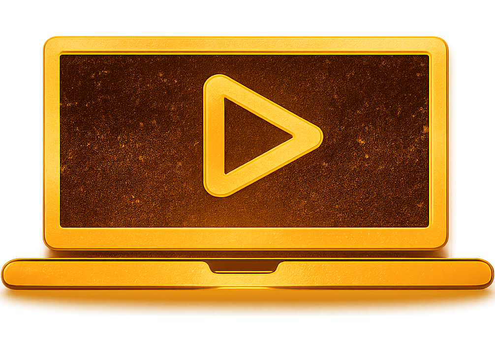 Portátil dorado con botón play